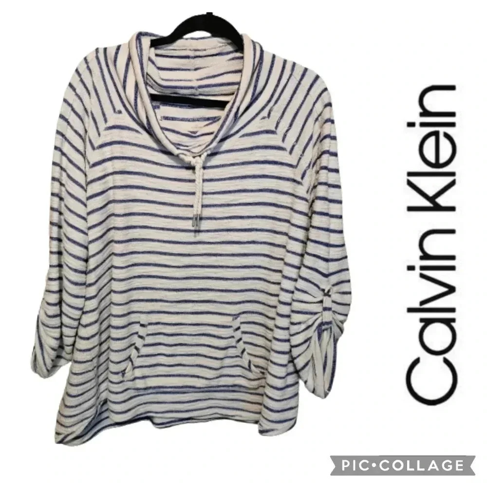 Calvin Klein Performance Cowl neck  Striped Top